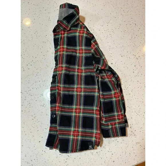 kenneth Cole long sleeve button up plaid shirt red and green boys 4T - Picture 4 of 4